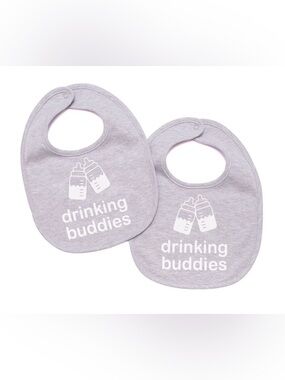 NWOT Grey 'Drinking Buddies' Baby Bibs - Set of 2